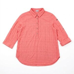 Columbia Womens XL Top Tunic Coral Pink 100% Cotton 3/4 Roll Tab Sleeve Henley